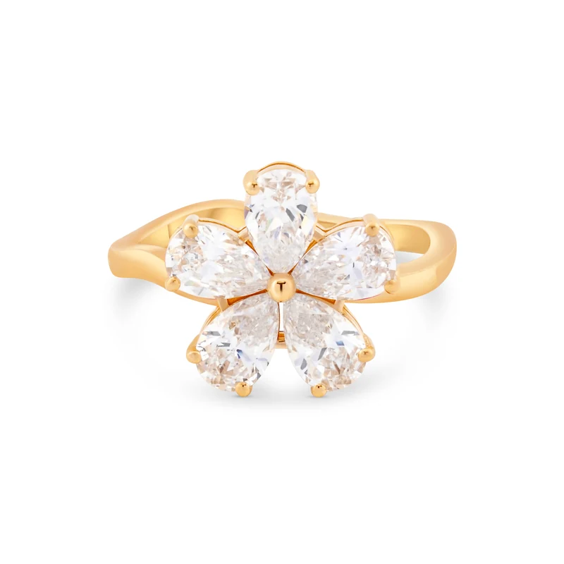 Yellow Gold Ring — Women, White Blossom, 18K Yellow Gold