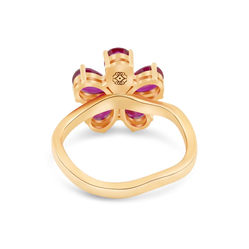 Yellow Gold Ring — Women, Red Blossom — View ring 4