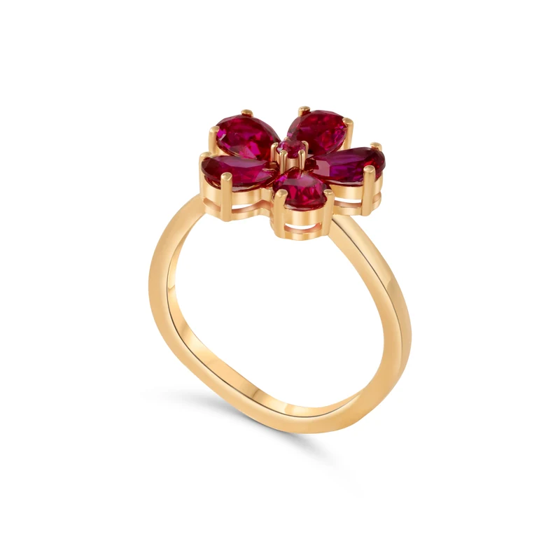 Yellow Gold Ring — Women, Red Blossom — View ring 2
