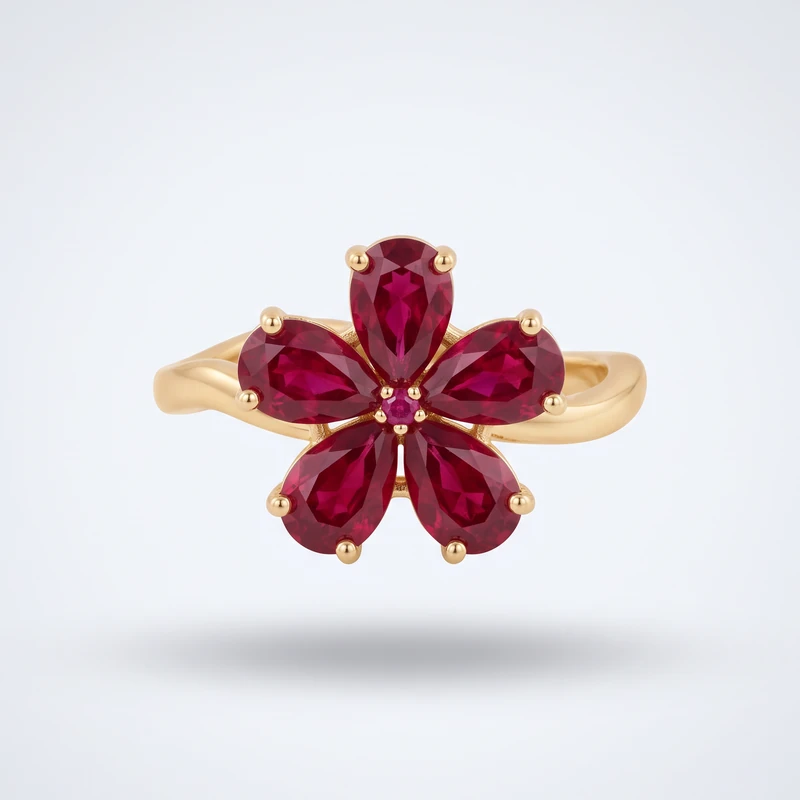 Yellow Gold Ring — Women, Red Blossom