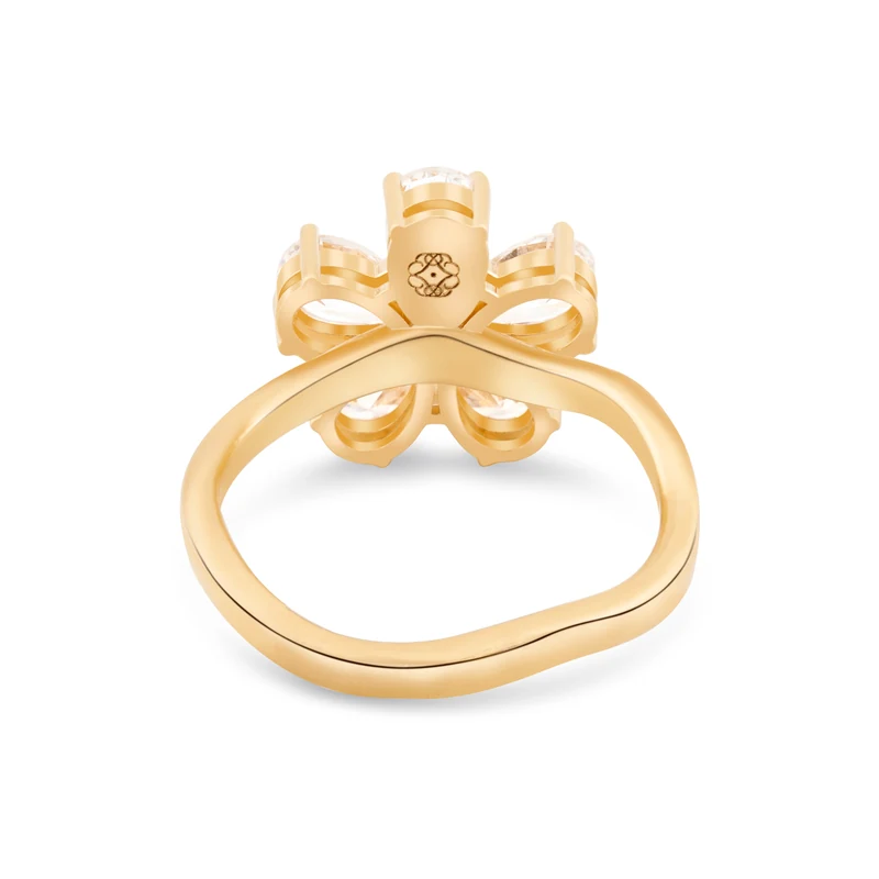 Yellow Gold Ring — Women, White Blossom — View ring 4