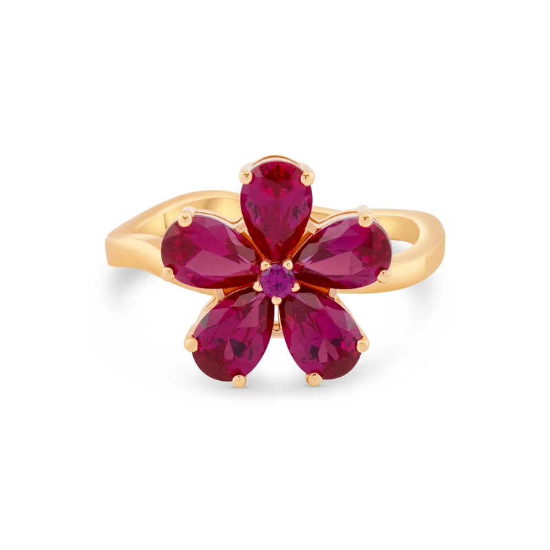 Yellow Gold Ring — Women, Red Blossom — View ring 3
