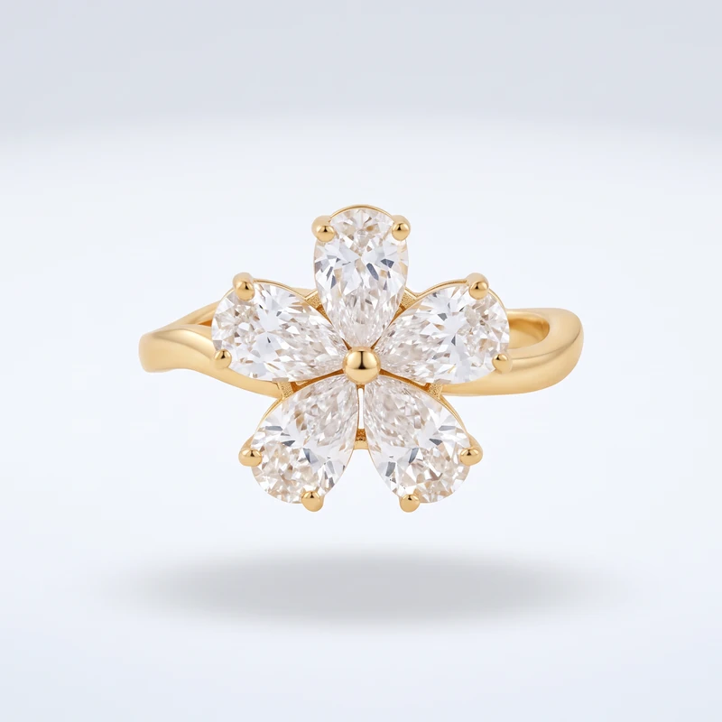 Yellow Gold Ring — Women, White Blossom