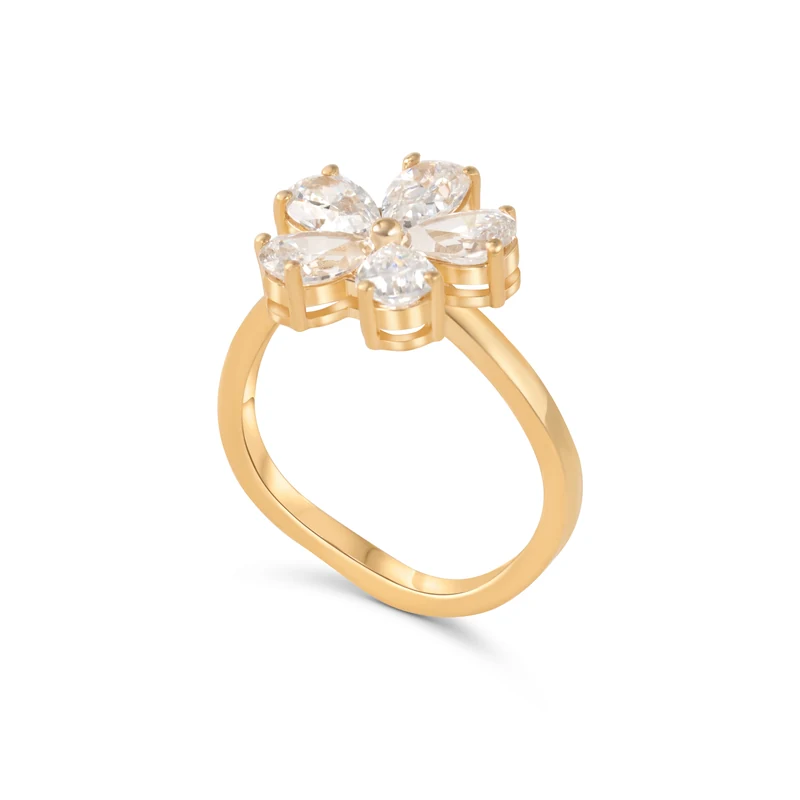 Yellow Gold Ring — Women, White Blossom — View ring 2