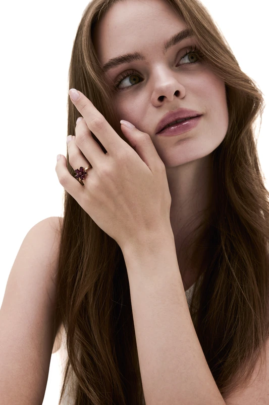 Yellow Gold Ring — Women, Red Blossom — View ring 11